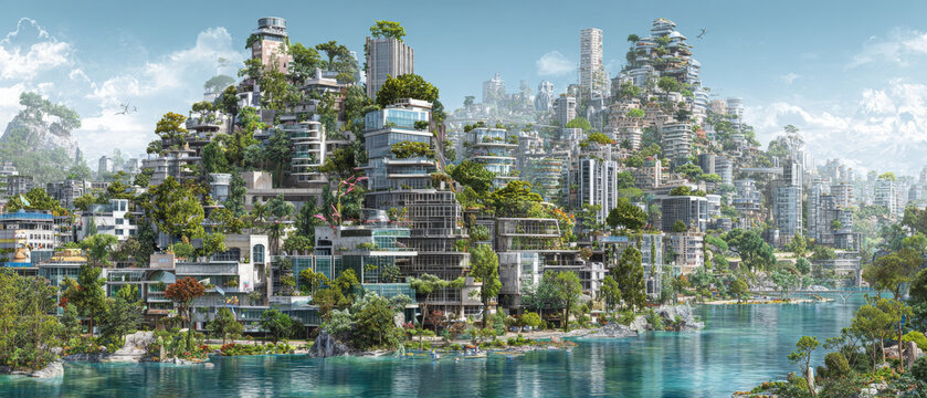 Futuristic Dystopian City with Eco Elements