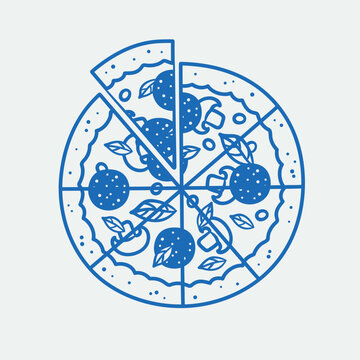 Hand-drawn pizza. Line art, ink, minimalist style. Vector illustration. Food collection.