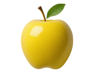 Shiny Golden Delicious Apple with Stem and Leaf