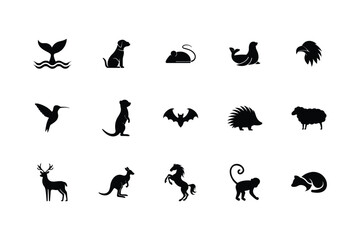 Diverse Wild Animal Silhouettes Vector Icon Set