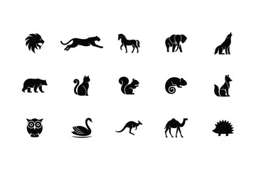 Fototapeta premium Wild and Domestic Animal Silhouettes Vector Collection