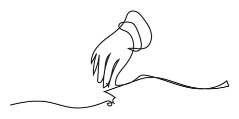 Obraz premium Continuous one line drawing of hands sowing seeds on broken ground, representing rebuilding and new hope, line art style vector illustration, Cropped hands planting sapling on soil, Sowing hand icon