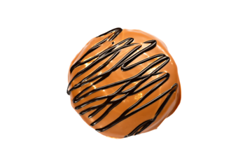 a chocolate covered donut with chocolate drizzles