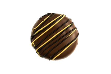 a chocolate covered donut with a yellow stripe