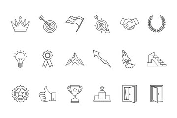 Outline Vector Icon Set for Business Success and Achievement Goals