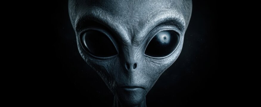 The alien head in a dark, mysterious cinematic landscape.