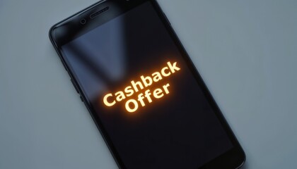 Smartphone displaying cashback offer on screen in dark setting  