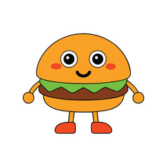 Groovy Hamburger Character in Fast Food Mascot Style