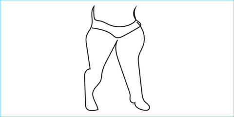 Curvy woman legs, line art on white isolated background. Plus size model, body positive concept
