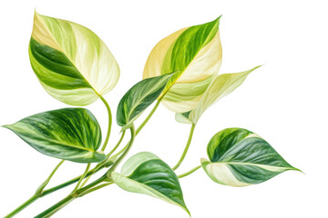 Variegated philodendron brasil plant leaves with green and cream patterns isolated on transparent background