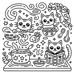 Whimsical Cats Cooking: A Doodle Art Illustration