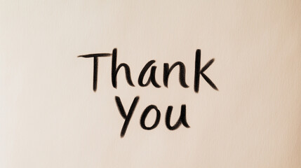Simple handwritten “Thank You” message in black marker on textured beige paper, ideal for greeting cards or gratitude themes.