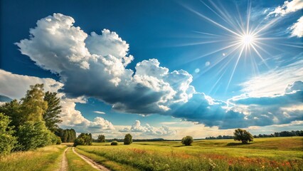 Bright Sunny Day with Blue Sky and Fluffy White Clouds V9