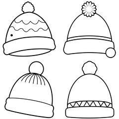 Fototapeta premium Winter Hats Coloring Page – Cozy Seasonal Headwear Line Art for Kids