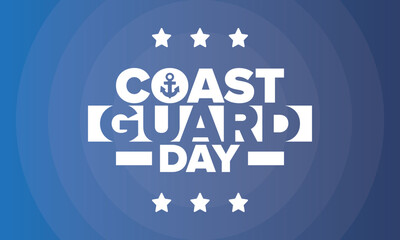 U.S. Coast Guard Birthday in United States. Federal holiday, celebrated annual in August 4. Sea style. Design with anchor and shield. Patriotic element. Poster, greeting card, banner and background