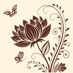 Abstract floral vector pattern featuring decorative flower and leaf silhouettes for a beautiful spring design