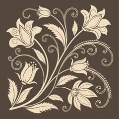 Abstract seamless floral pattern with decorative vintage flower and leaf elements