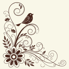 Abstract floral vector pattern with ornate pink flowers, leaves, and butterflies, perfect for vintage wedding invitations or decorative art