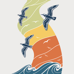 A vibrant cartoon illustration of a girl in the ocean surrounded by marine life, featuring a playful fish design and a subtle underwater pattern, perfect for a nature-inspired art piece