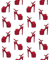 Vector seamless pattern of hand drawn sketch doodle red pole dance shoe isolated on white background