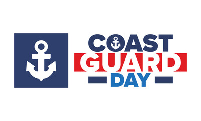 Fototapeta premium U.S. Coast Guard Birthday in United States. Federal holiday, celebrated annual in August 4. Sea style. Design with anchor and shield. Patriotic element. Poster, greeting card, banner and background