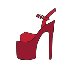 Vector hand drawn sketch doodle red pole dance shoe isolated on white background