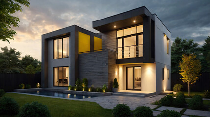 Modern Two-Story House with Sleek Minimalist Gray Facade
