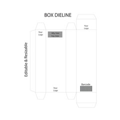 Box dieline template with logo and barcode placeholders