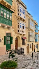 Traditional Maltese Street with Colorful Balconies in Valletta