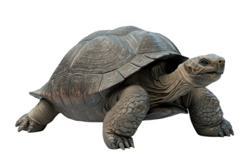 Detailed realistic giant tortoise with textured shell and skin isolated on transparent background