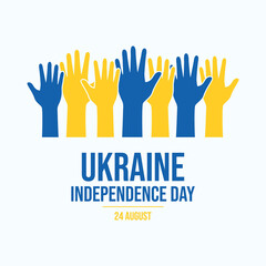 Fototapeta premium Ukraine Independence Day poster with Ukrainian hands silhouette vector illustration. Blue and yellow raised hands up shape vector. Template for background, banner, card. 24 August every year