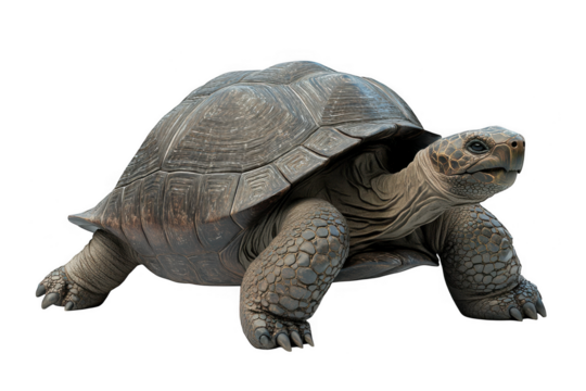 Detailed realistic giant tortoise with textured shell and skin isolated on transparent background