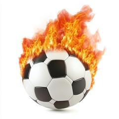 Fototapeta premium Soccer ball engulfed in intense orange and yellow flames isolated on white background