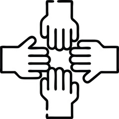 Obraz premium Teamwork concept using four hands in unity line art illustration