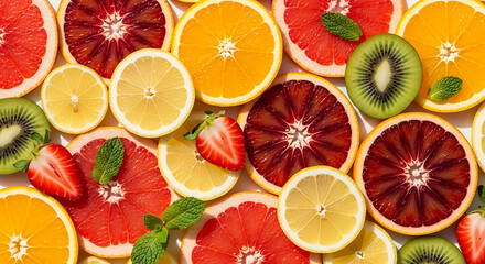 Vibrant Mixed Fruit Slices Background
