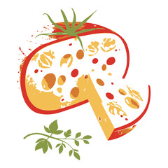 Tomato with Cheese Slice and Herbs Illustration