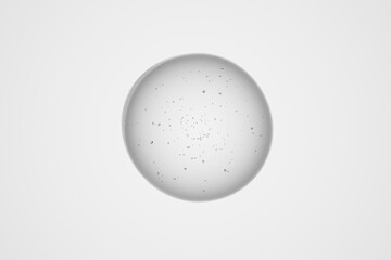 Transparent 3D glass sphere with floating internal particles, isolated on white background, abstract molecular structure for science, medicine, chemistry or futuristic technology design