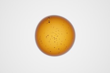 Close-up of glowing translucent orb with speckled internal texture, on clean white background, abstract molecular sphere for science, energy, biology or futuristic concepts