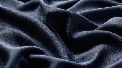 Fototapeta premium Draped navy blue fabric texture, studio shot, soft folds, background blur, textile design