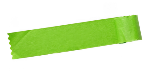 A single piece of bright green masking tape torn and angled isolated on transparent background