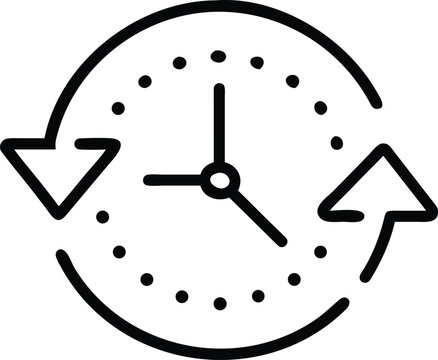 Thin line clock icon with circular arrows indicating time change process