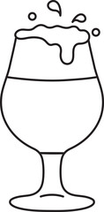 a full elegant glass of foamy beer on a stem, splashes and drops, Oktoberfest, a simple black and white icon on an isolated background