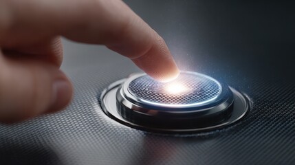 Person pushing a futuristic button on computer
