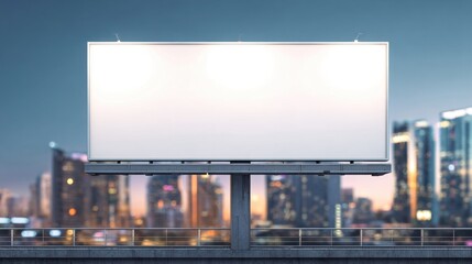 Large Empty Billboard Display Panel in Urban Cityscape During Twilight.