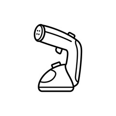Black outline icon of a garment steamer for wrinkle removal