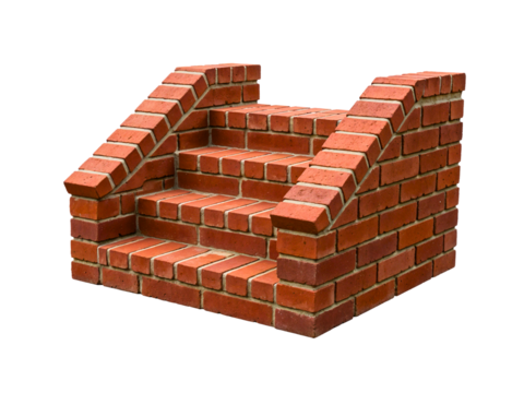 Red Brick Staircase with Side Walls Isolated
