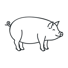 Fototapeta premium Cute cartoon pig line drawing with curly tail. Outline vector illustration