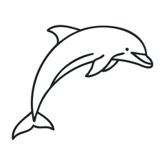 Fototapeta premium Simple black and white dolphin line drawing on white background. Outline vector illustration