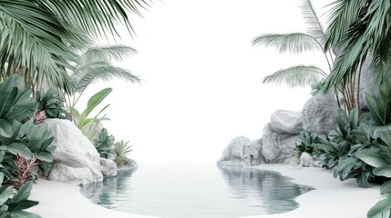 Fototapeta premium Tropical oasis scene with white rocks and water