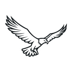 Fototapeta premium Black and white illustration of eagle with outstretched wings in flight. Outline vector illustration
